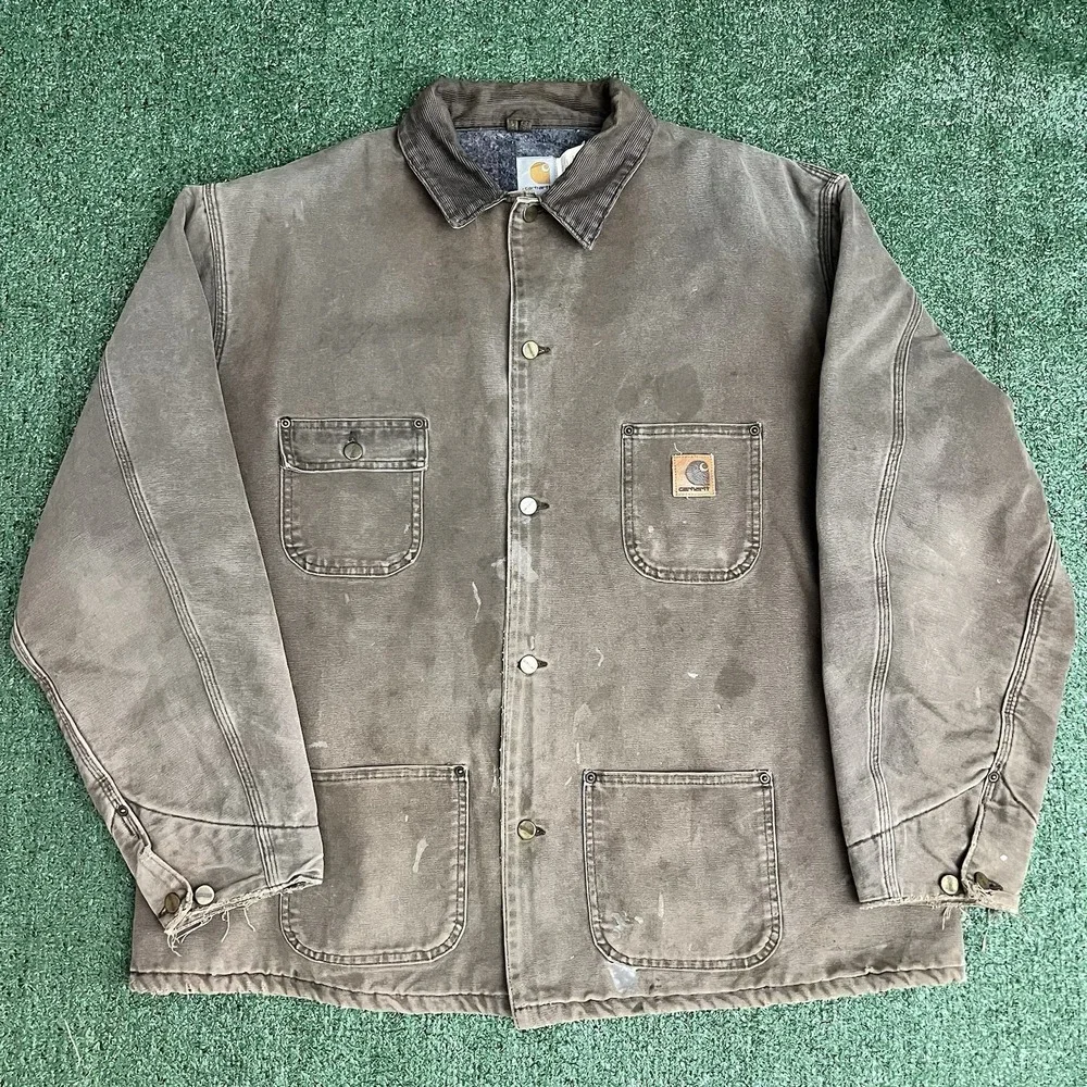 Vintage Carhartt C02 CHT Chore Coat Jacket 2XL Tall Brown Blanket Lined USA Made
